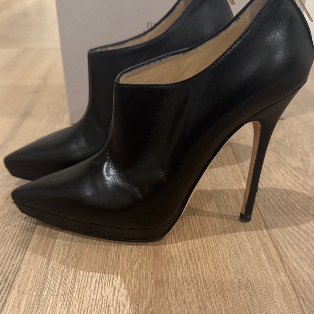Jimmy Choo Black Leather Stiletto Pointed Heels Booties Zipper back - Picture 3 of 8